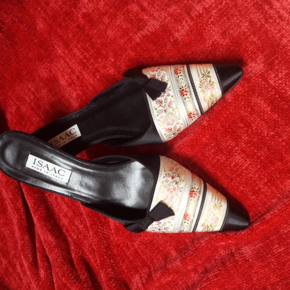 EUC ISAAC Black silk slides